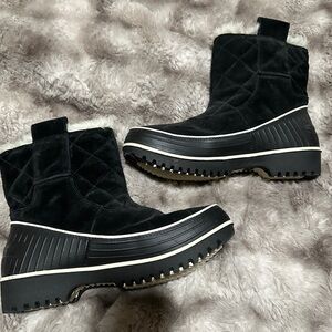 Sorel Black Quilted Platform Ankle Booties
